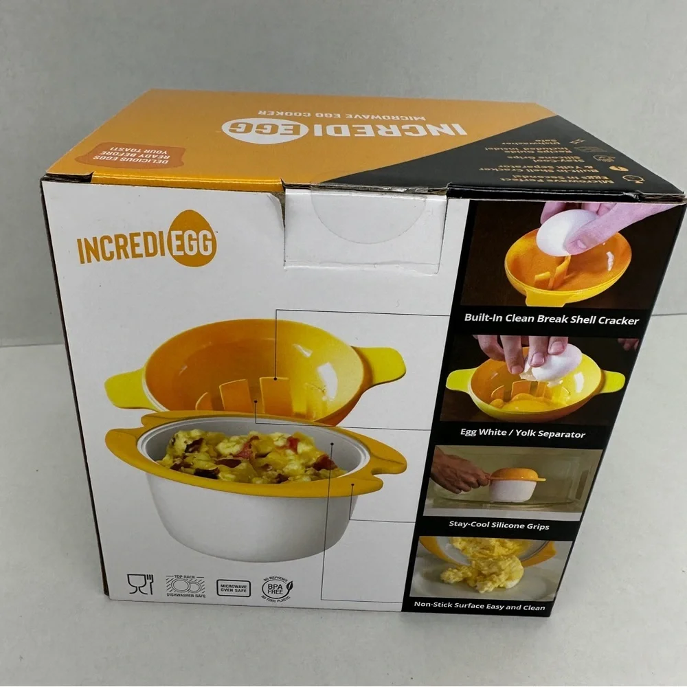 IncrediEgg Microwave Egg Cooker Build-in Shell Cracker & Egg York Separator NEW